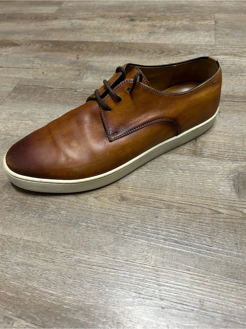 Magnanni Men’s Size 10.5 Cognac Brown Leather Lace-Up Slip-On Sneakers